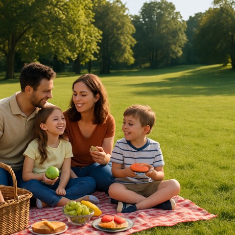 A picnic scene composed with intentional negative space and a clear focal area